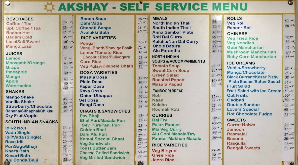 Akshaya Coffee Shop menu