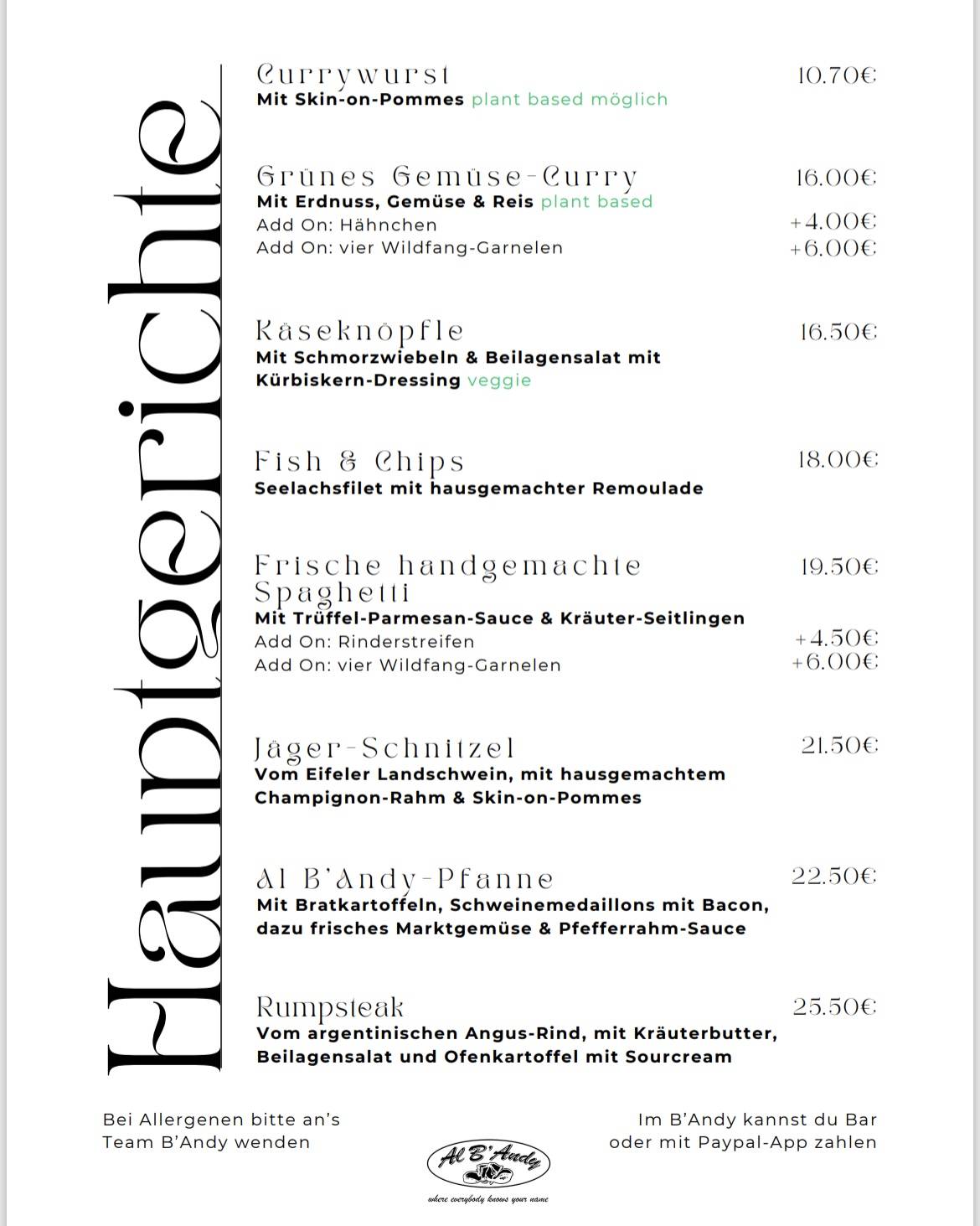 Menu de Al B'Andy - Solingen