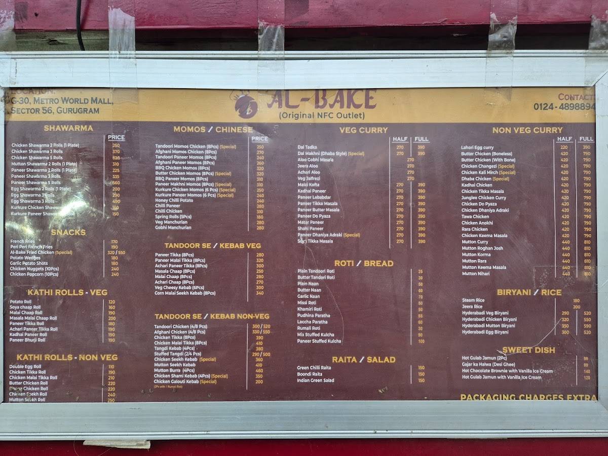 AL Bake Gurgaon menu