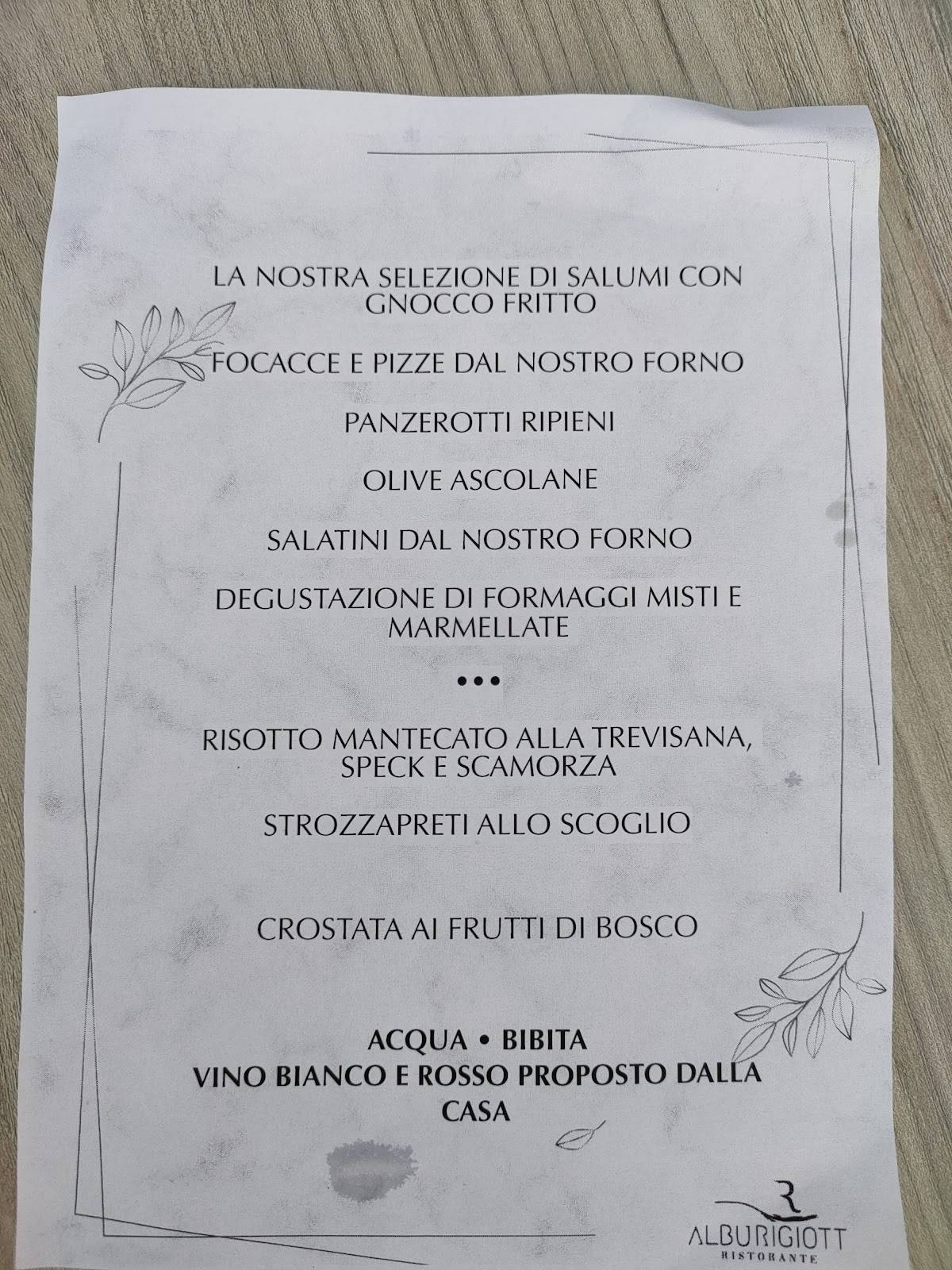 Menu di Al Burigiott 