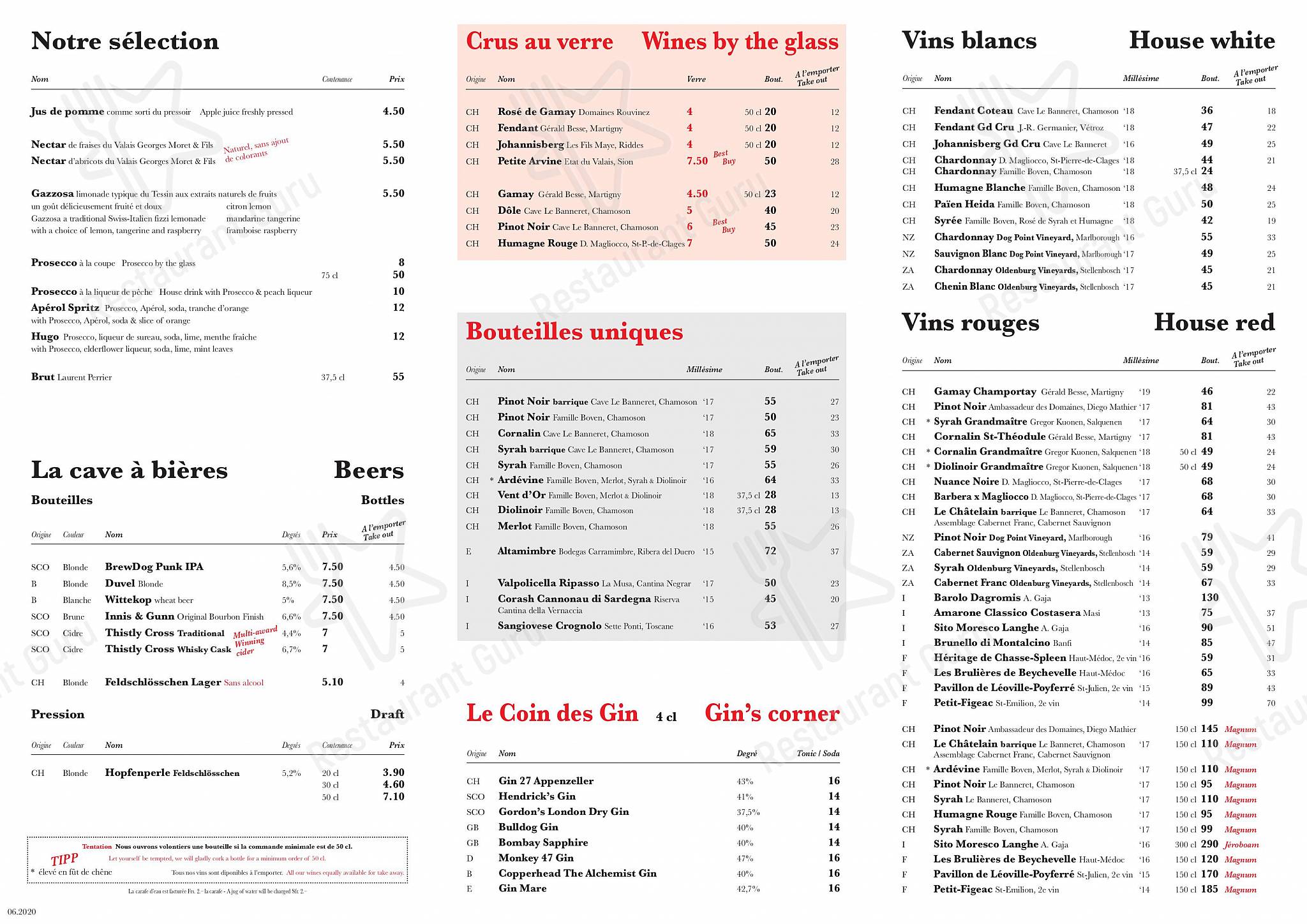 Крафт меню pour Restaurant Grill Al Capone dans Bagnes
