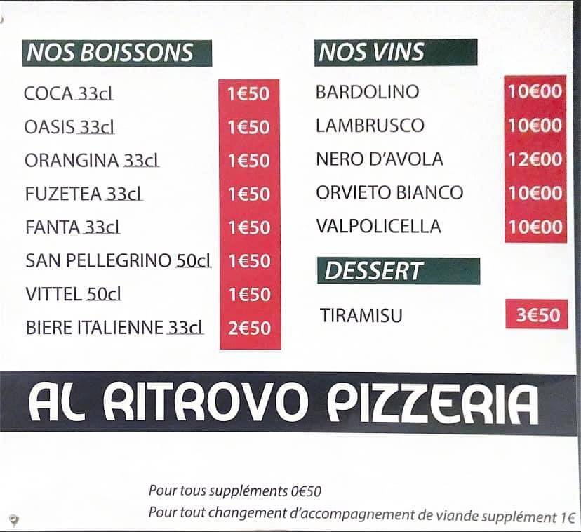 Menu de Al Ritrovo