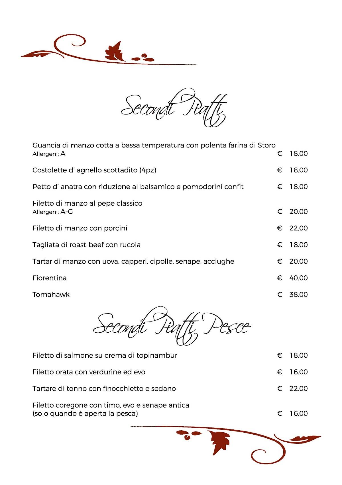 Menu di B&B Rustico di Angela Benellini 