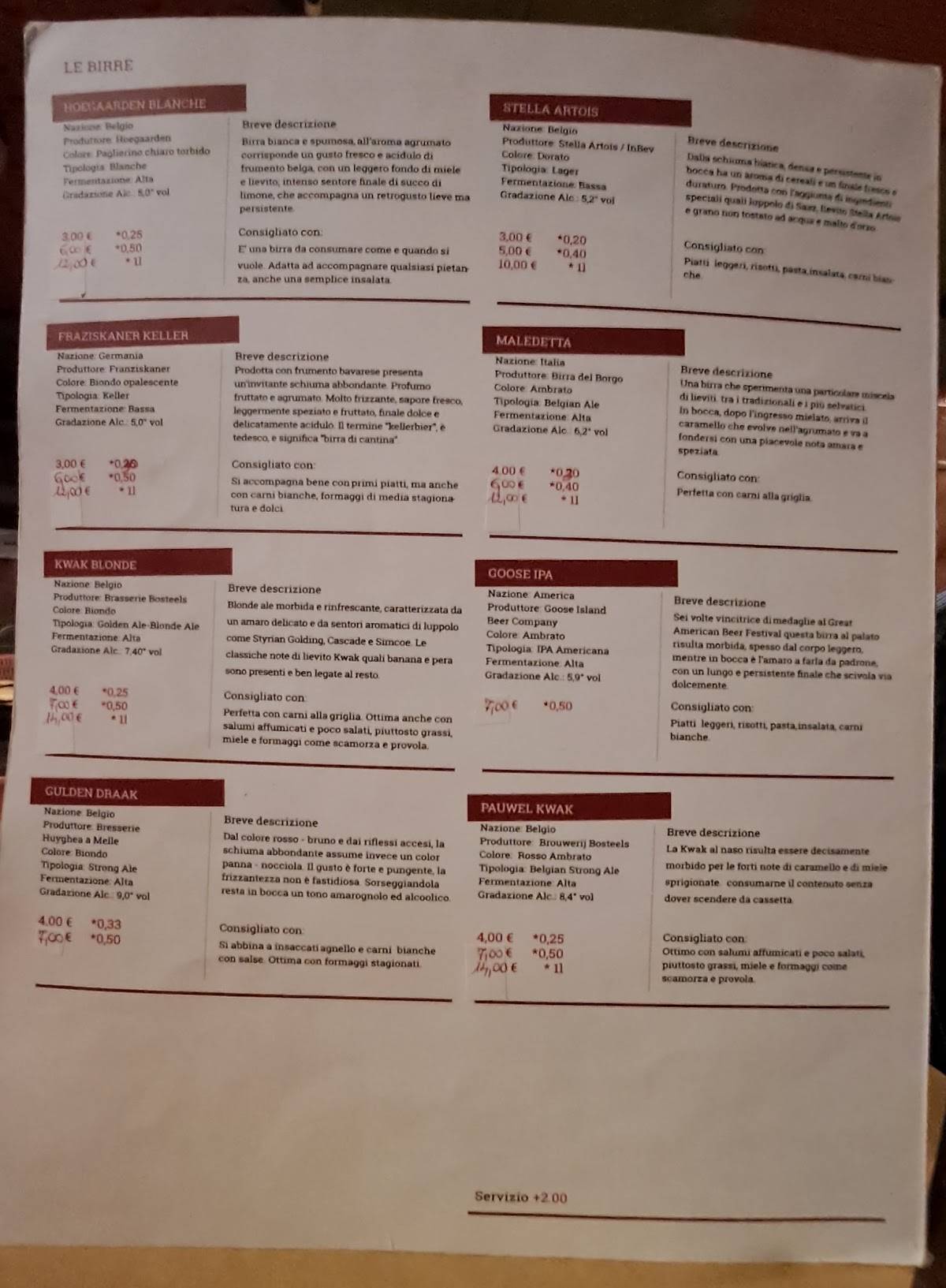 Menu di Gauguin Pizzeria Birreria 