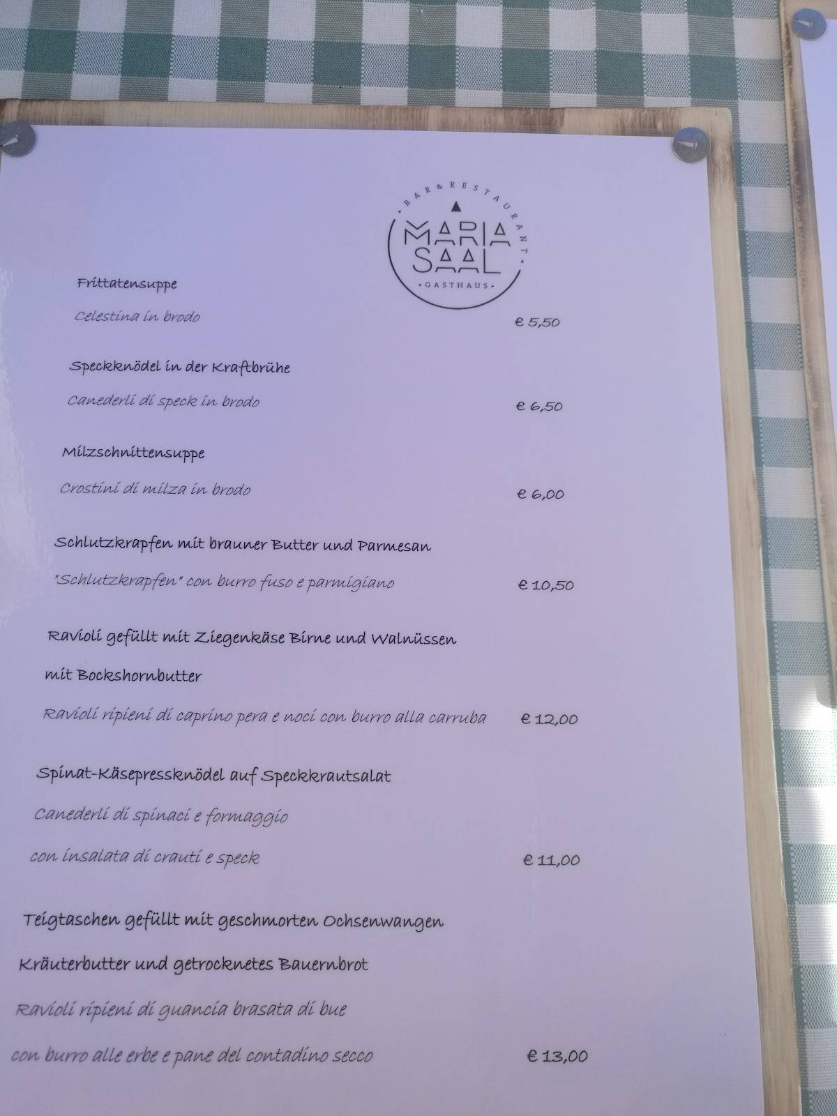 Menu di Albergo Maria Saal 