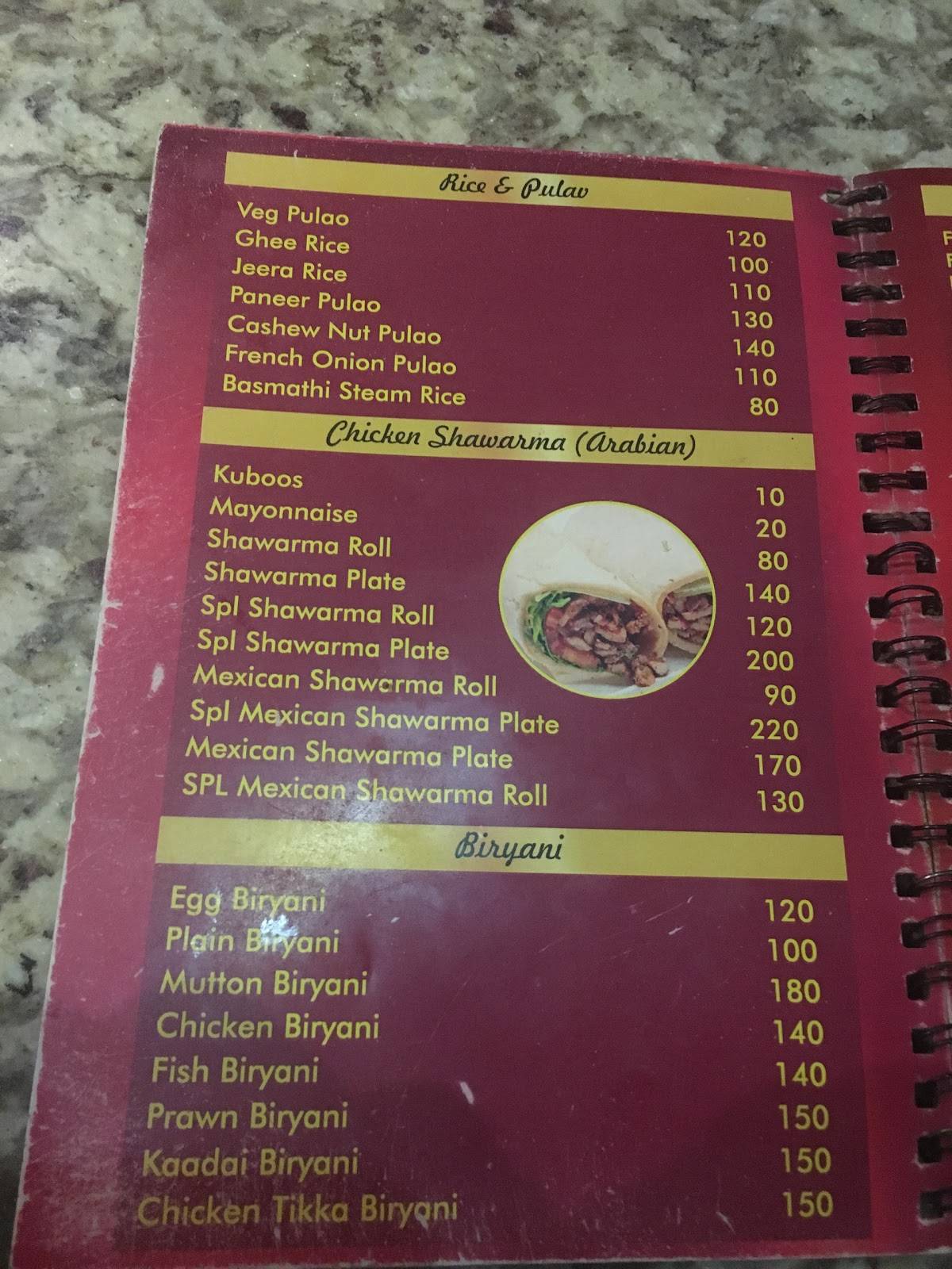 Alif Restaurant menu