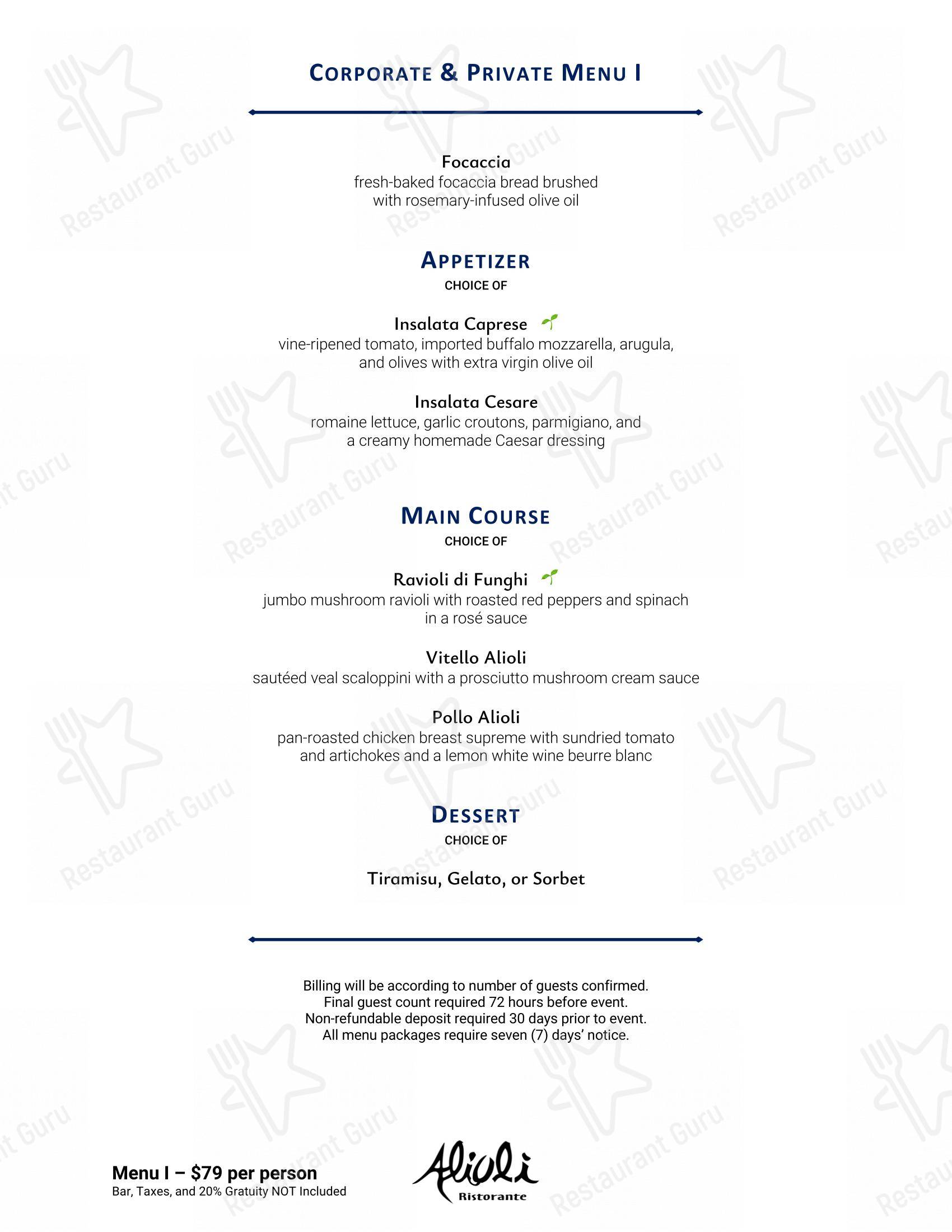 Alioli Ristorante dans Mississauga - Menu bar