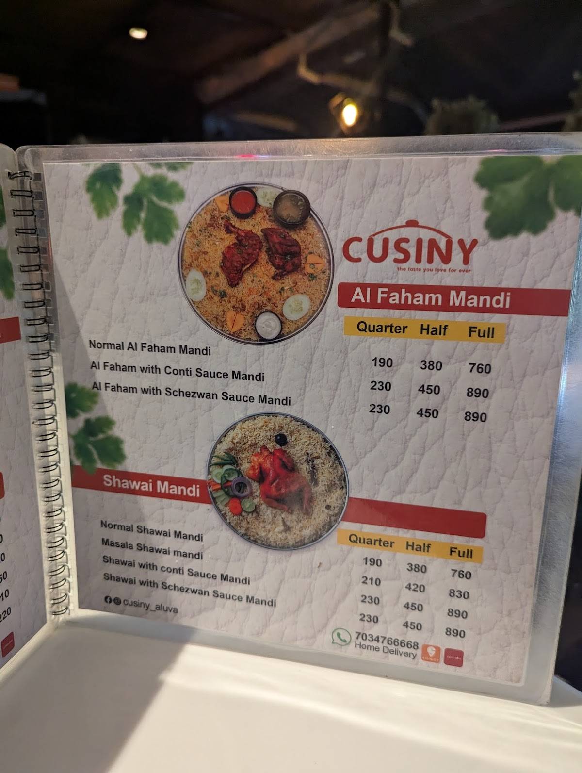 Cusiny menu