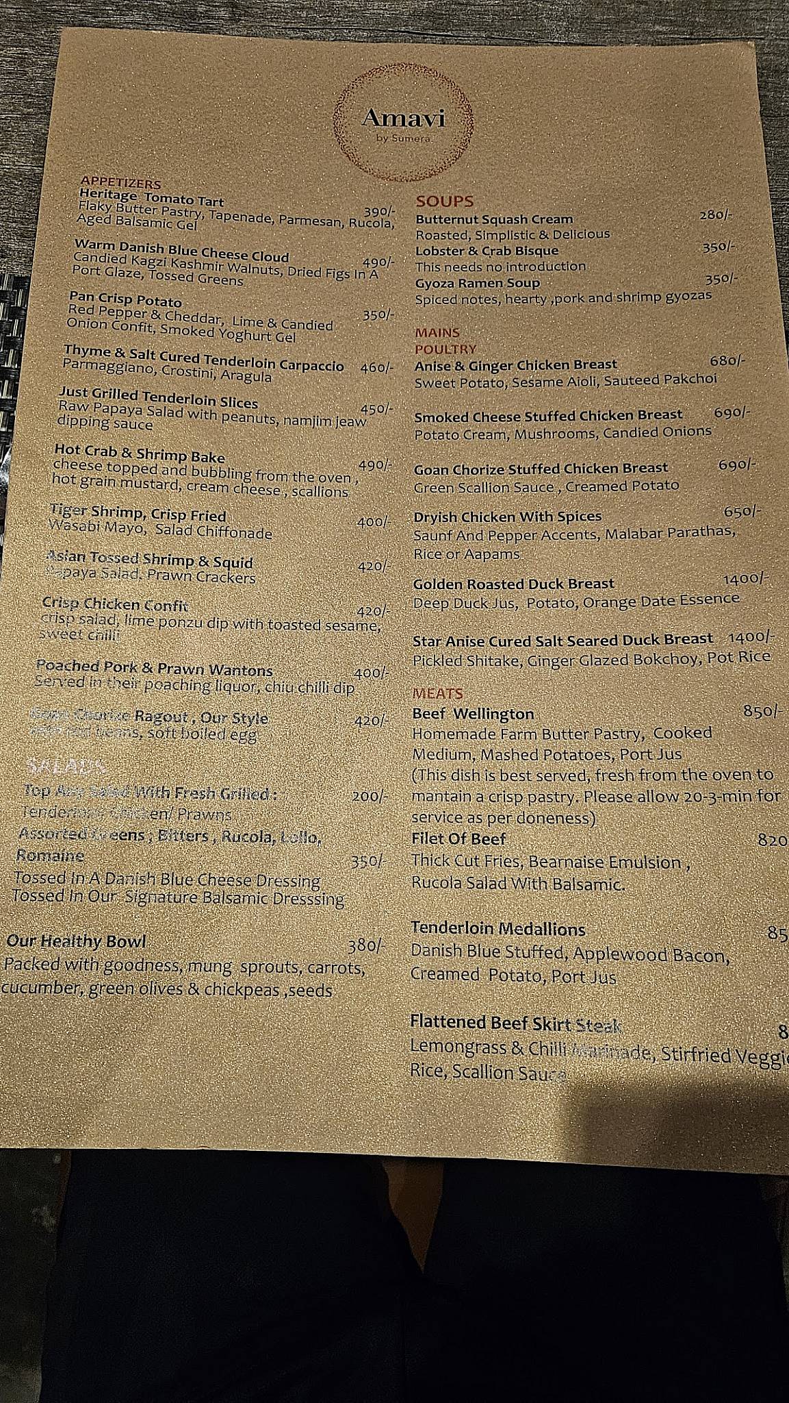 Amavi by Sumera menu