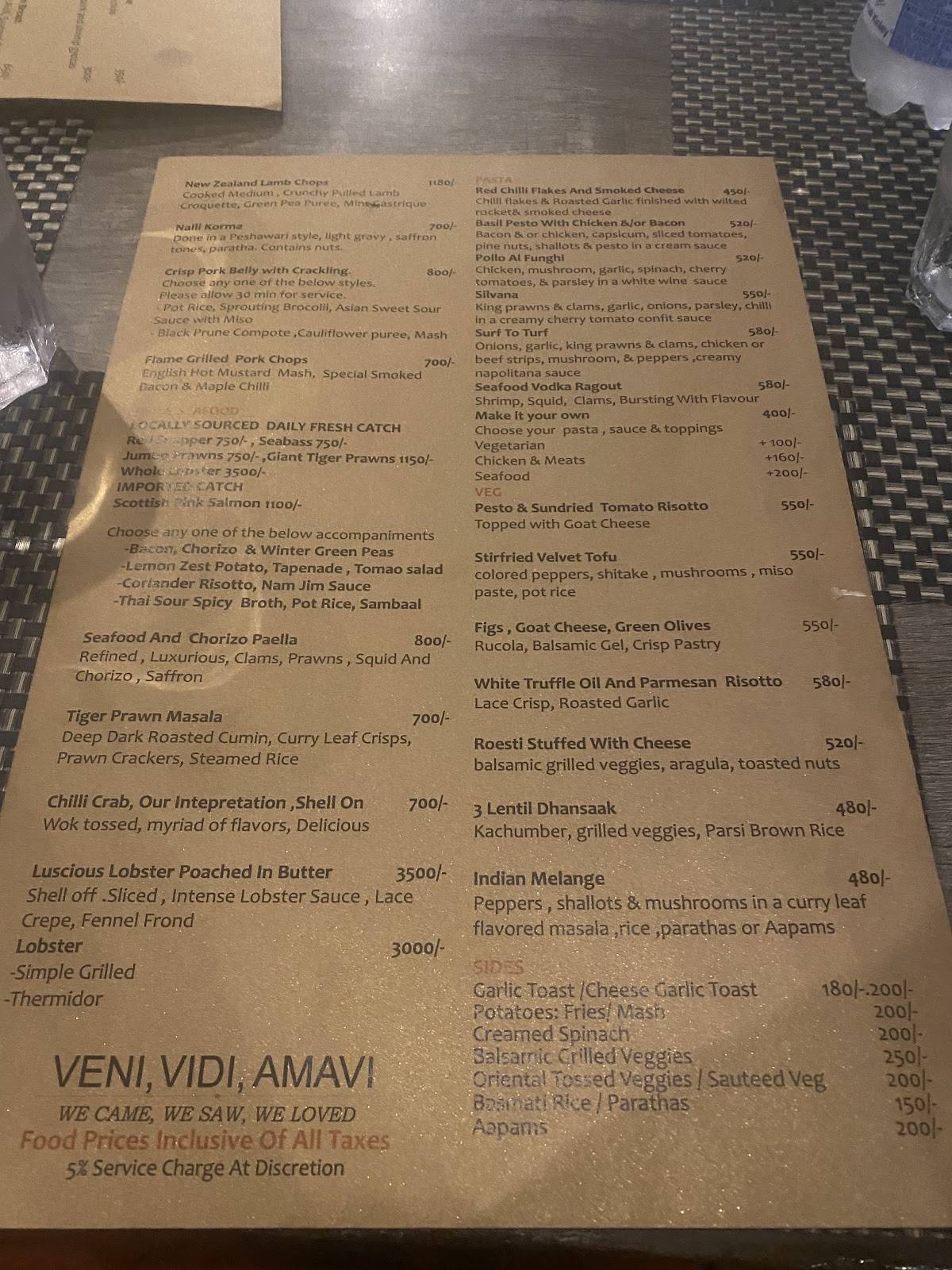 Amavi by Sumera menu