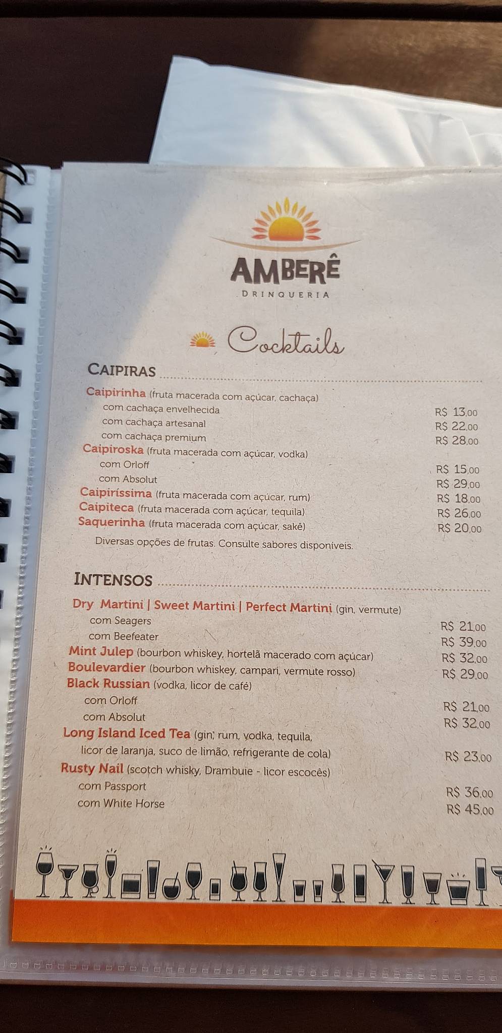 Amberê Drinqueria cardápio