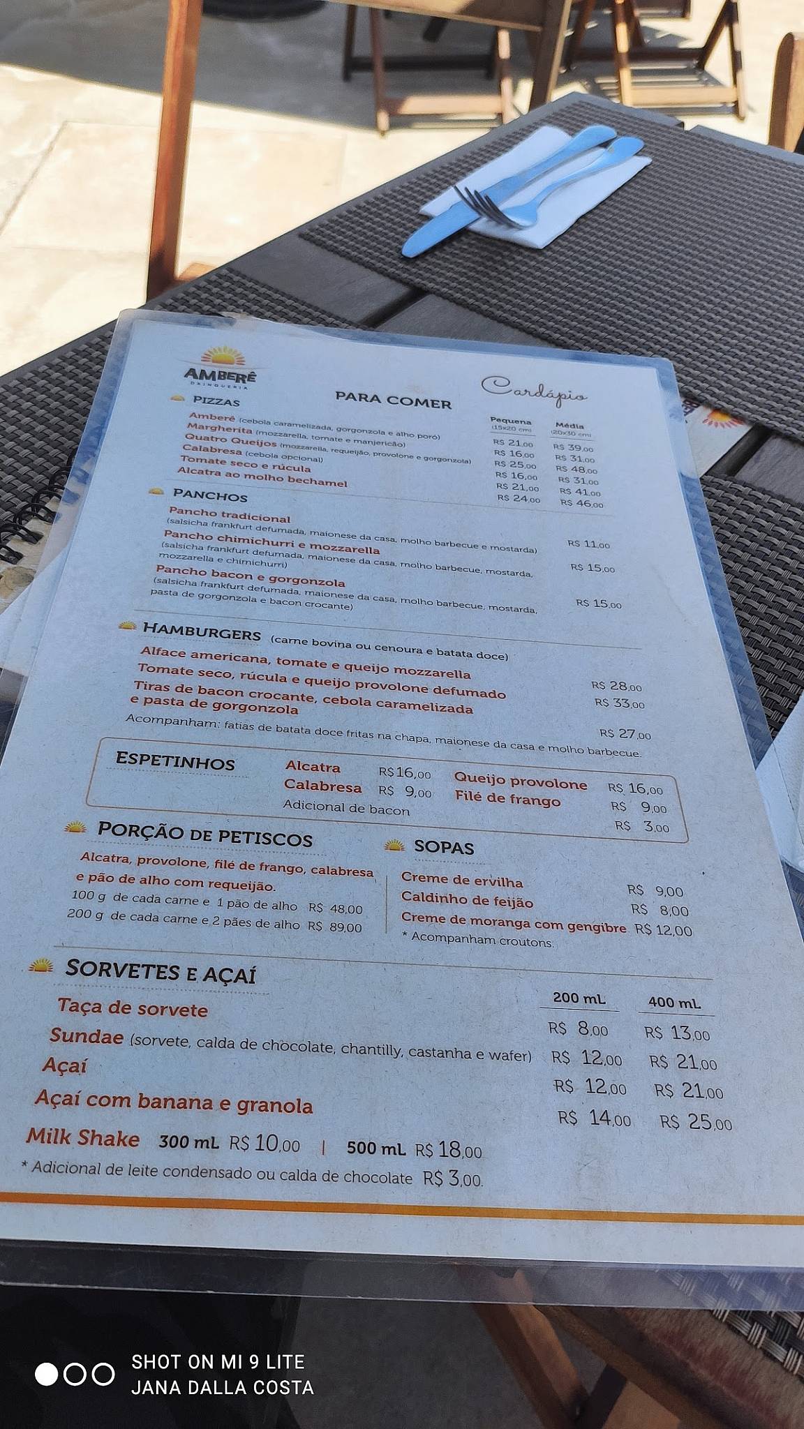 Amberê Drinqueria cardápio