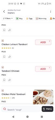 Ambika My Food menu