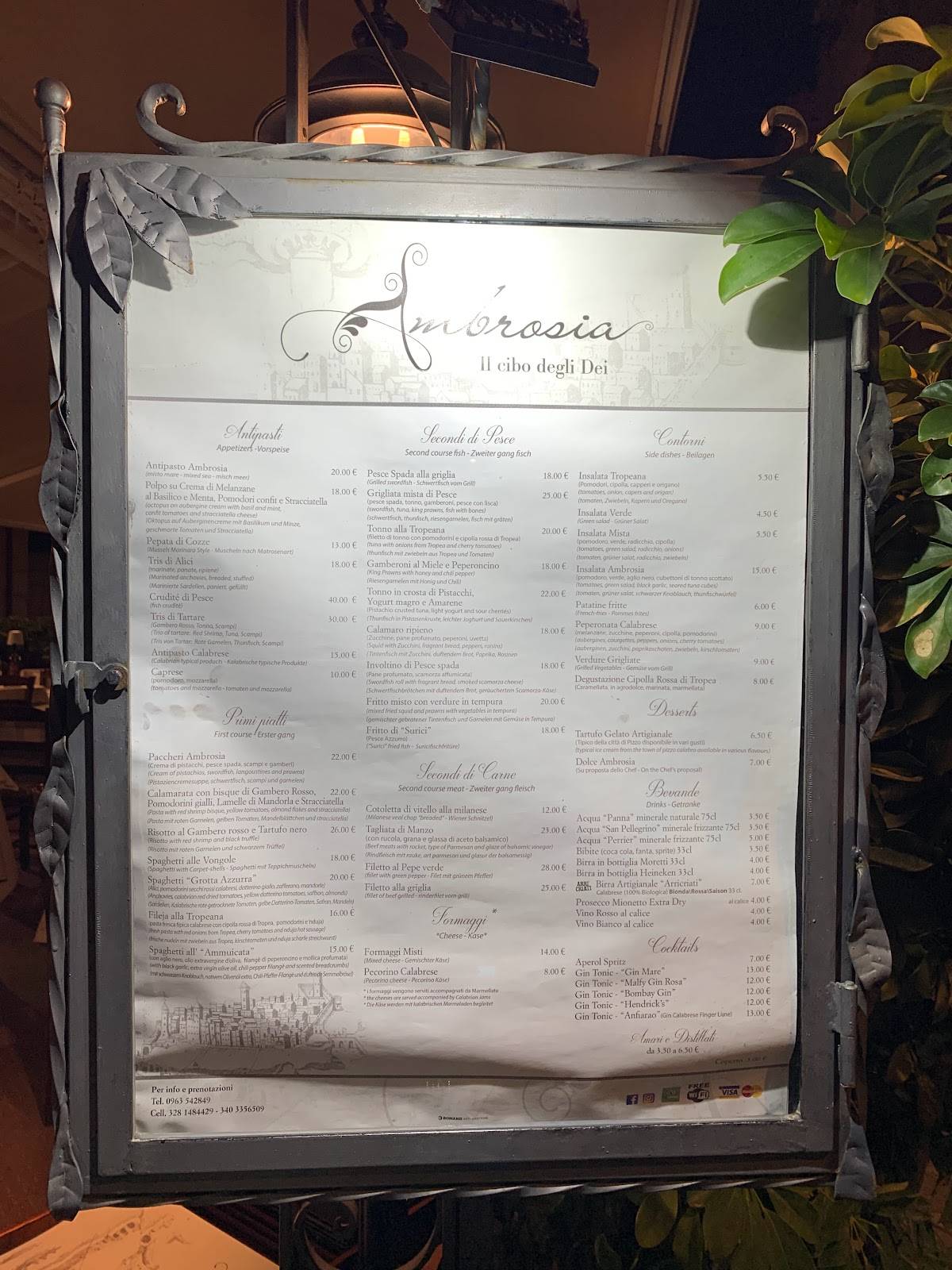 Menu di Ristorante AMBROSIA 