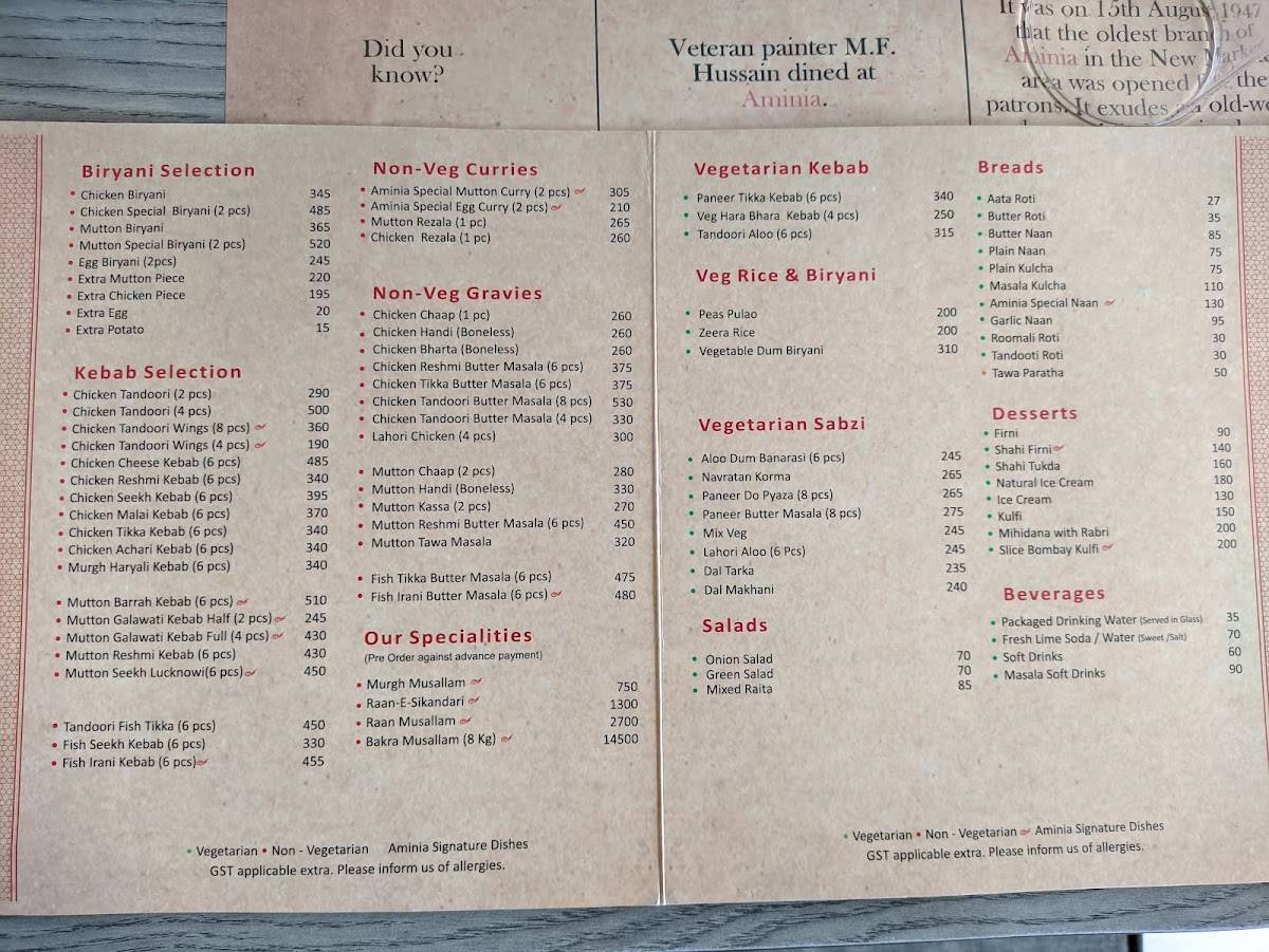 Aminia Restaurant - Barrackpore menu