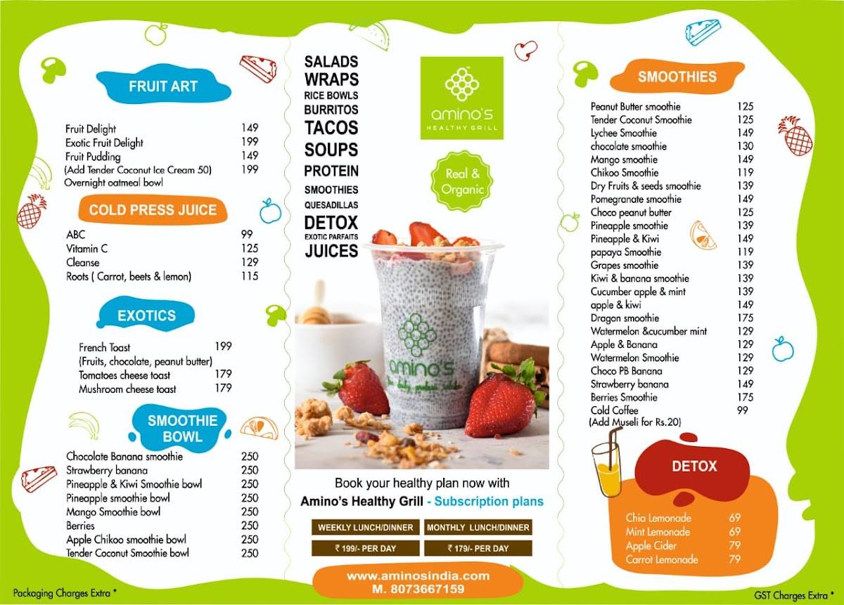 Amino's Healthy Grill menu