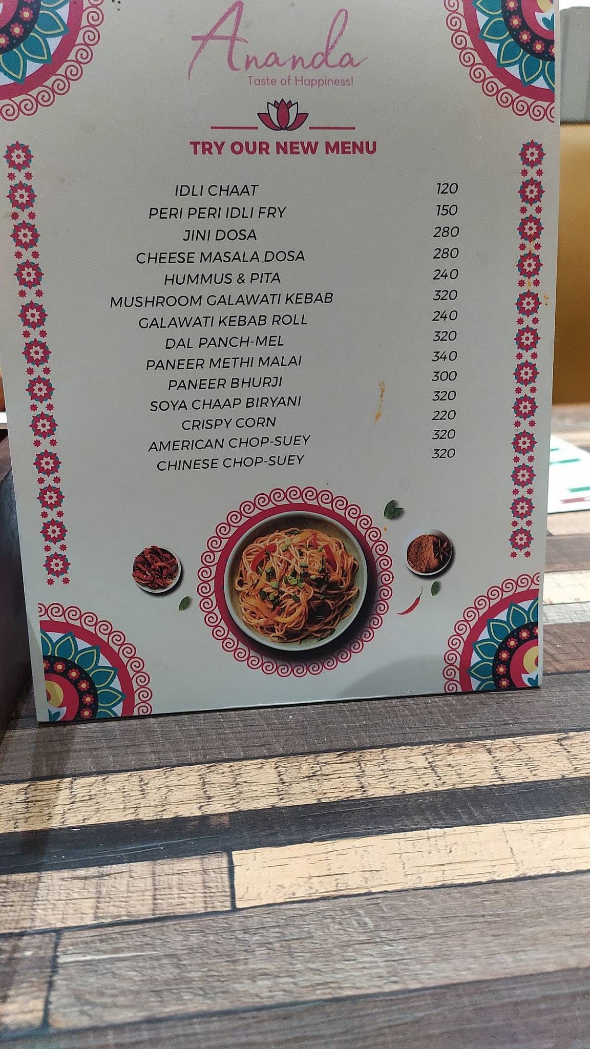Ananda menu