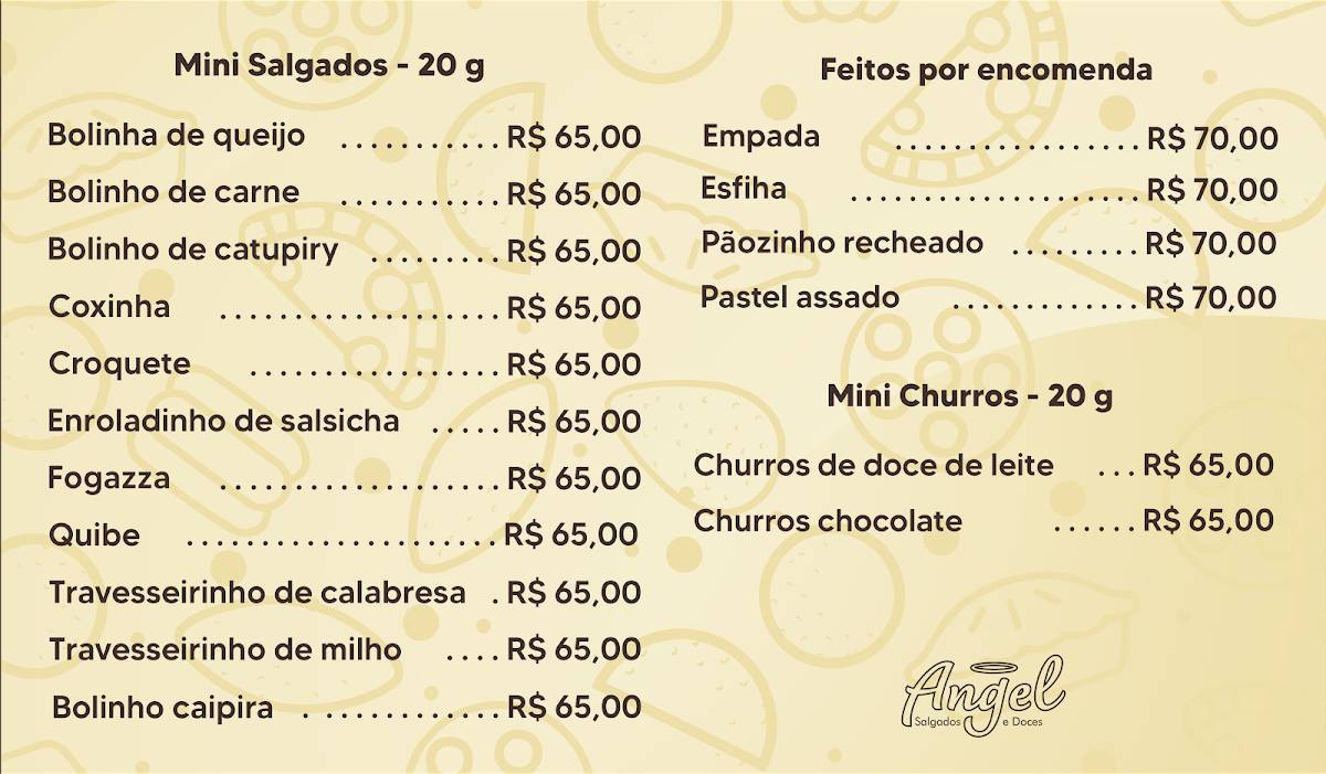 Angel Salgados e Doces cardápio