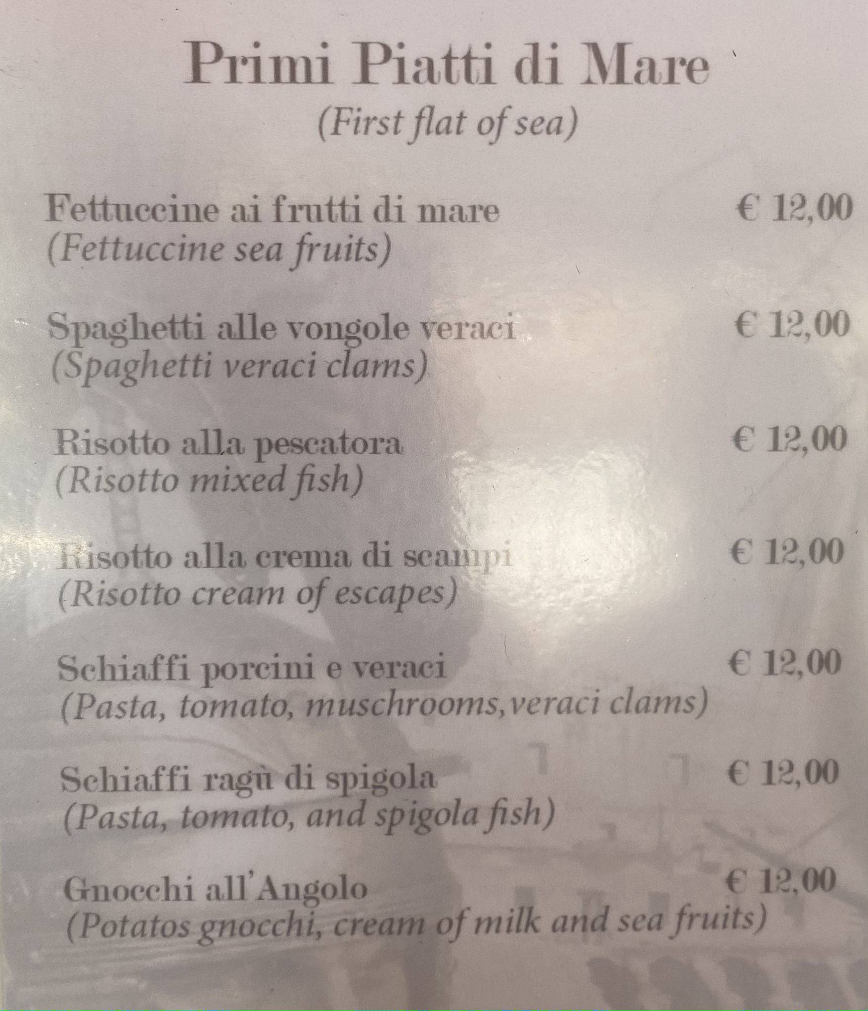 Menu di Angolo de' Trastevere 