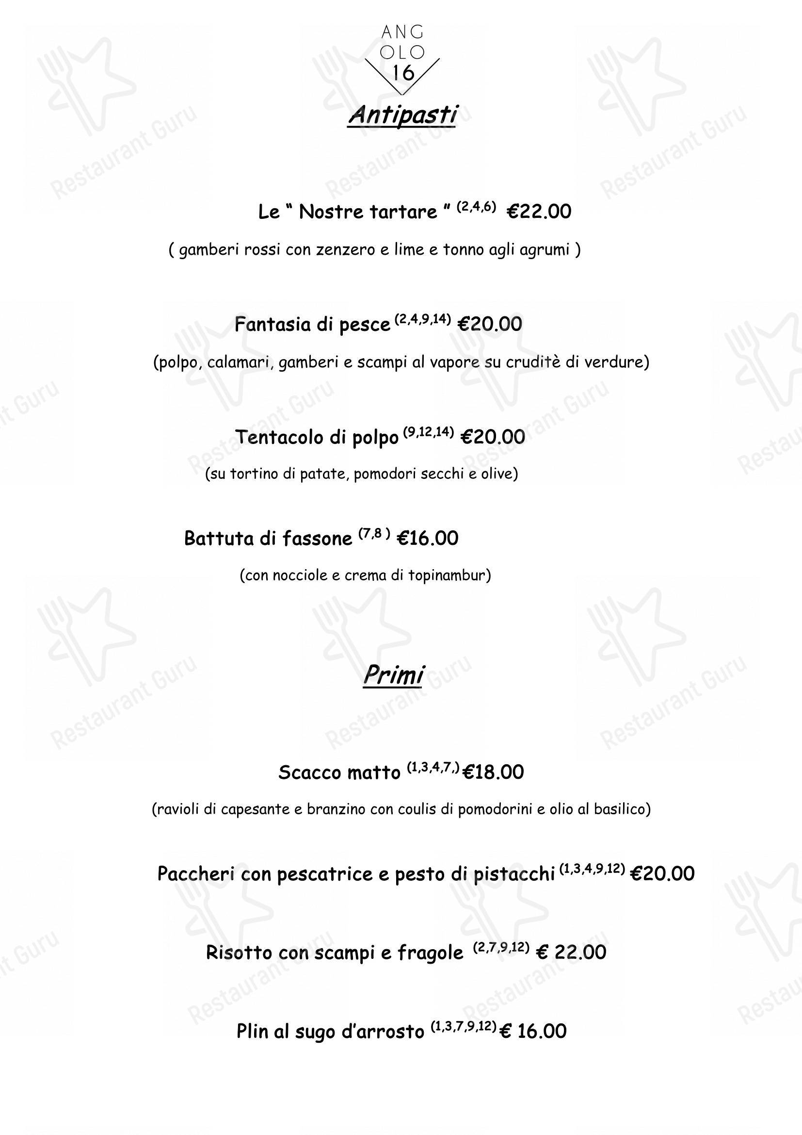 Menu di Angolo16 - Основное меню