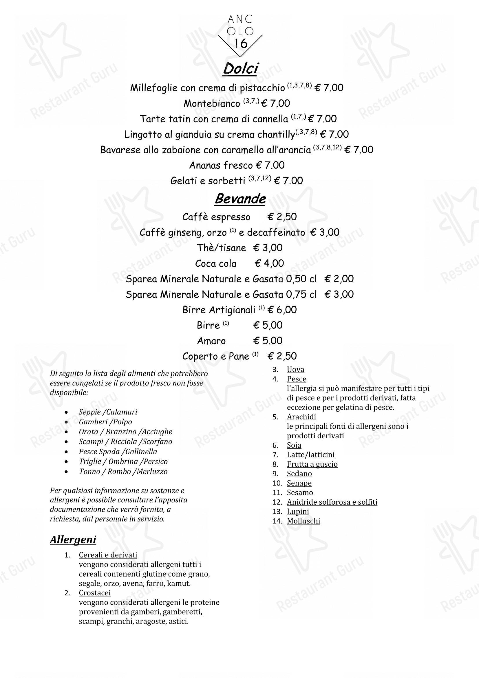 Коктейльная карта per Angolo16 ristorante