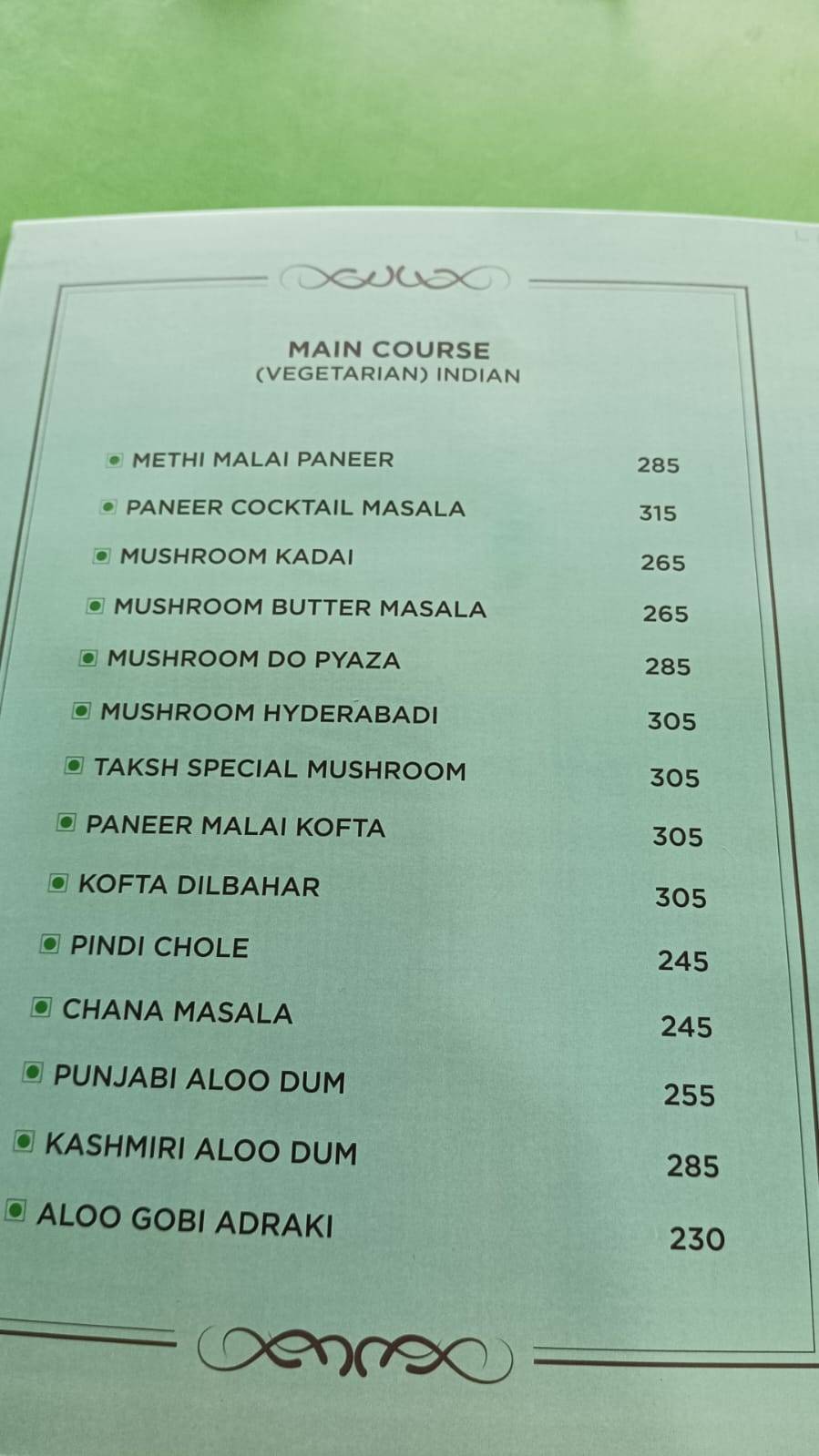 Taksh Multi Cuisine Restaurant menu