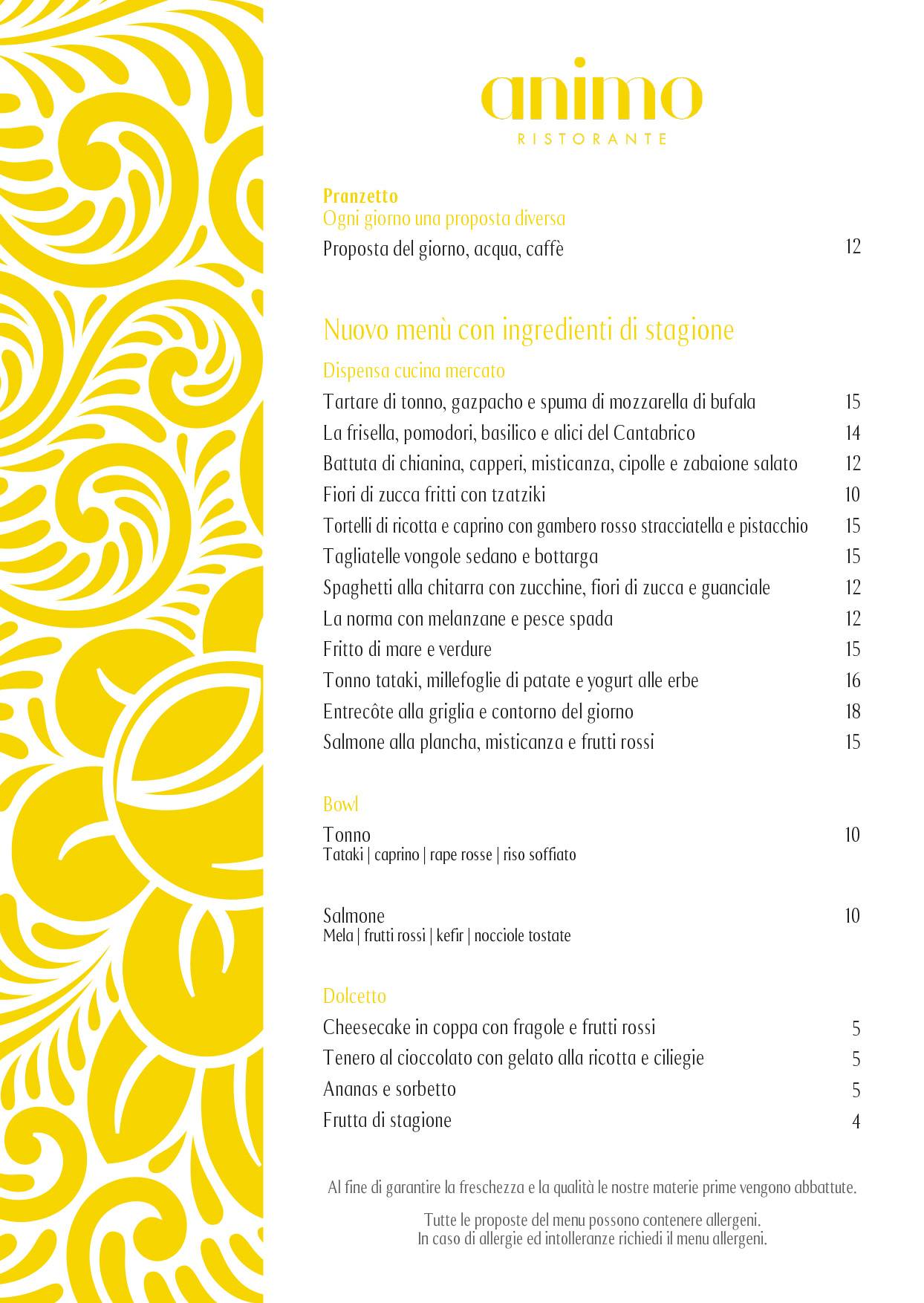 Menu di Animo Ristocaffé 