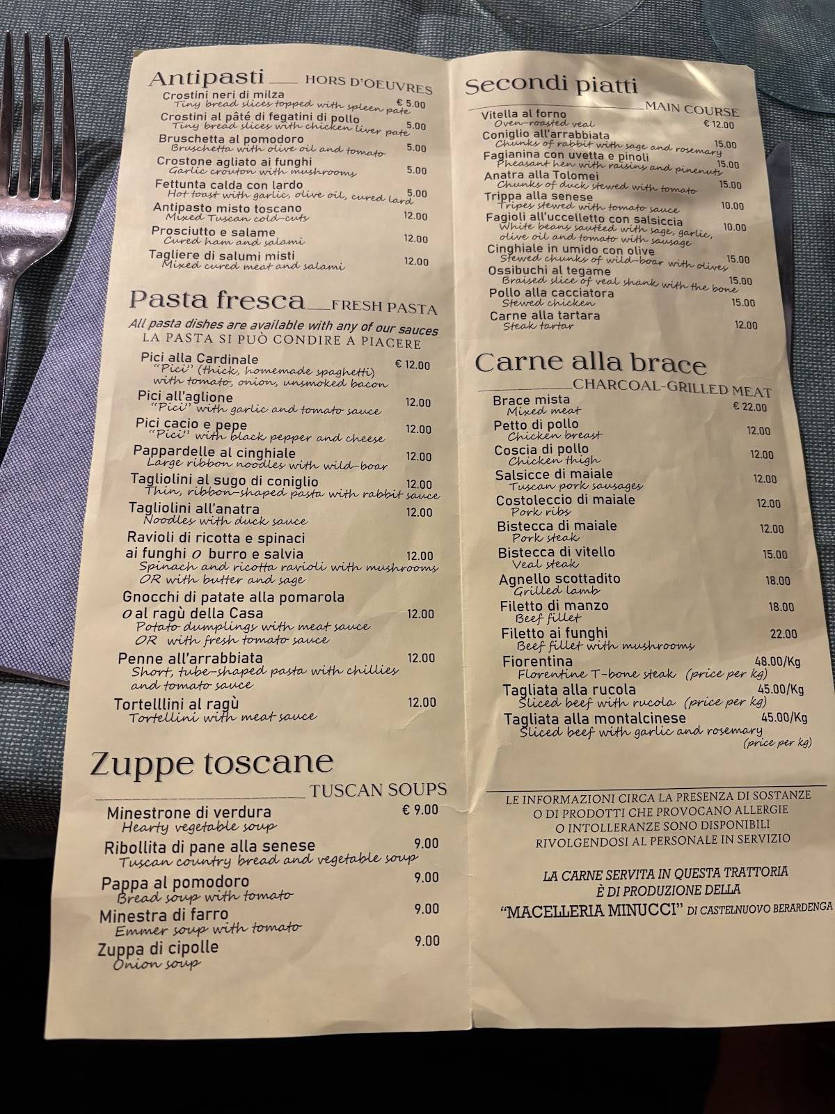 Menu di Antica Trattoria Papei 