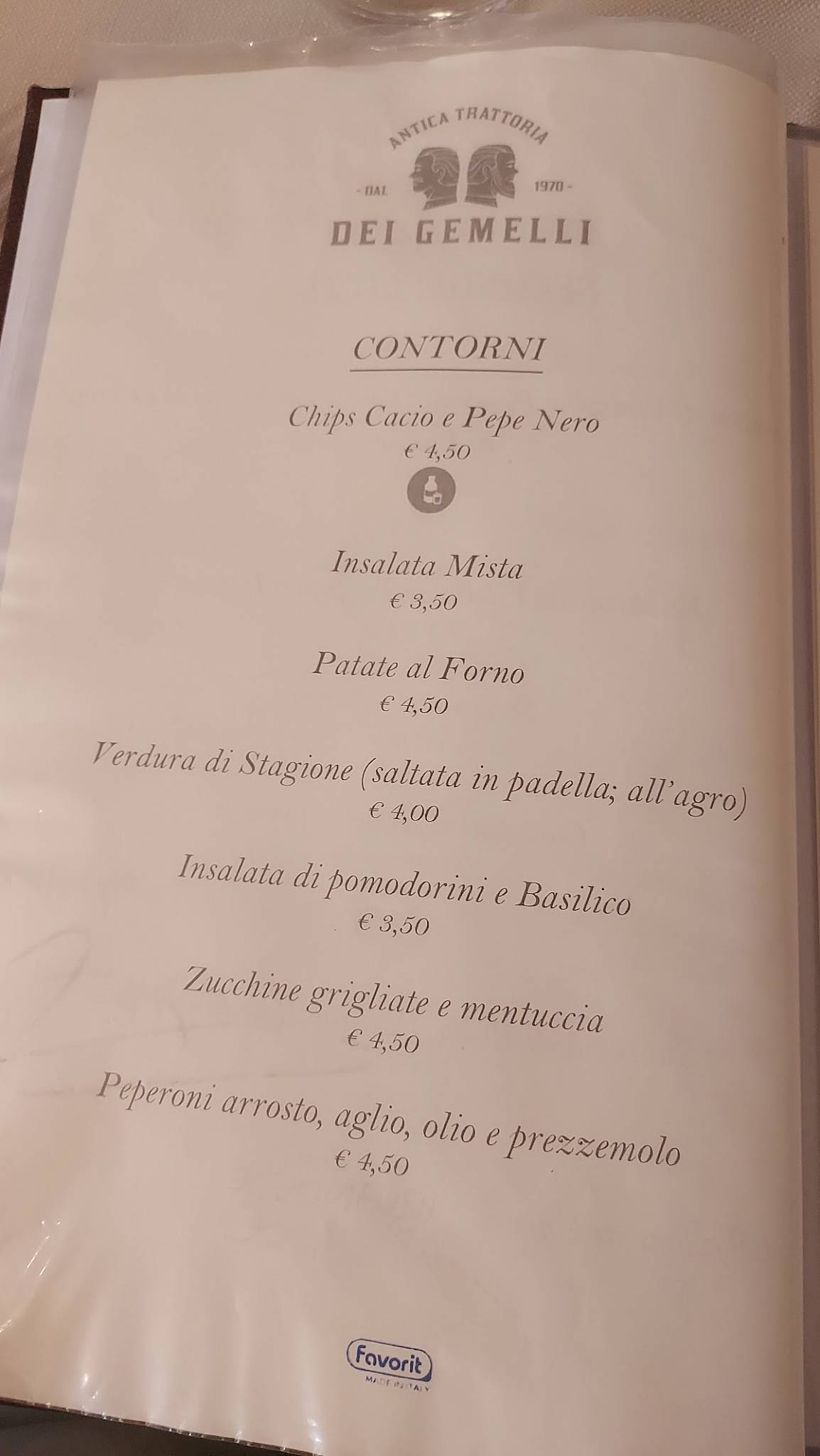 Menu di Antica Trattoria dei Gemelli 