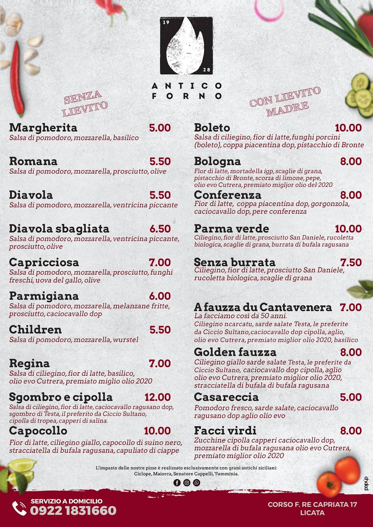 Menu di Antico Forno • Licata 