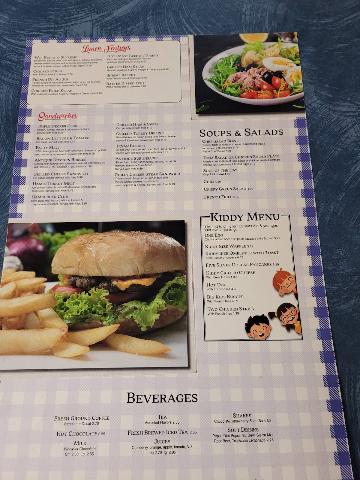 Menu at Antique Kitchen restaurant, Portage