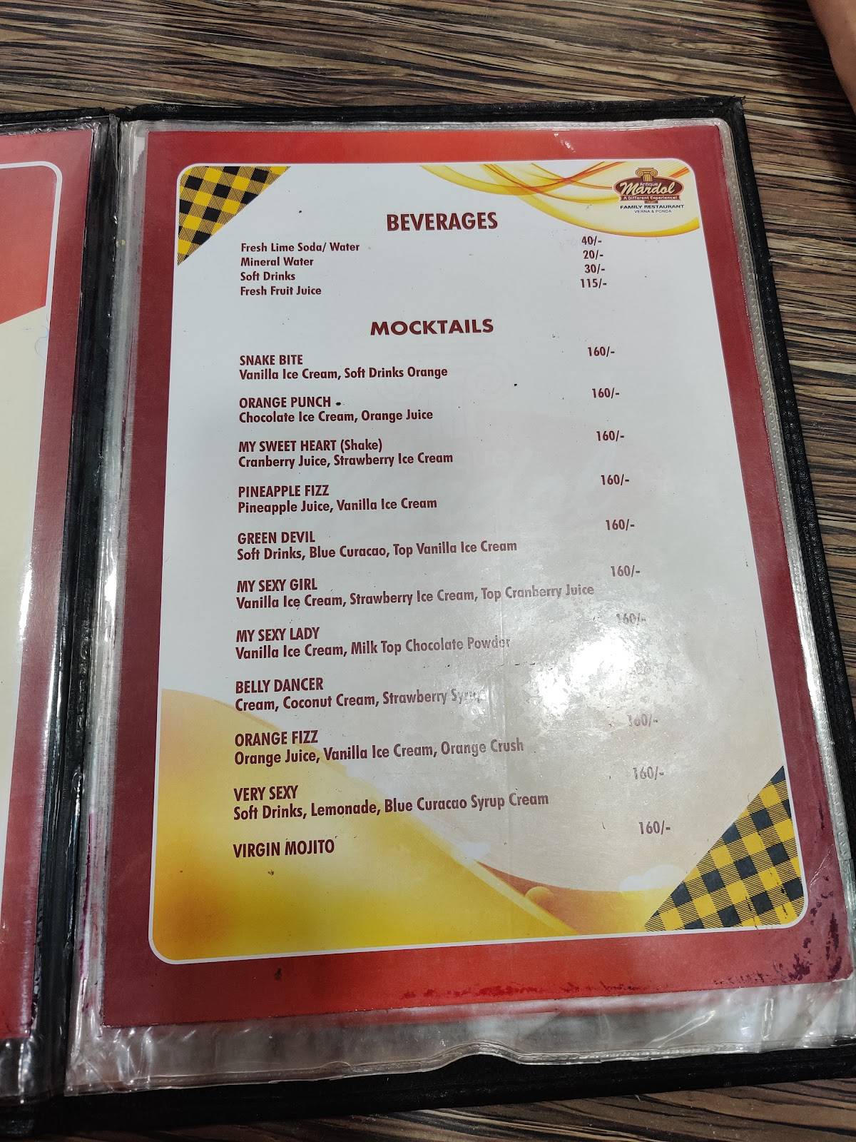 Antique Mardol menu