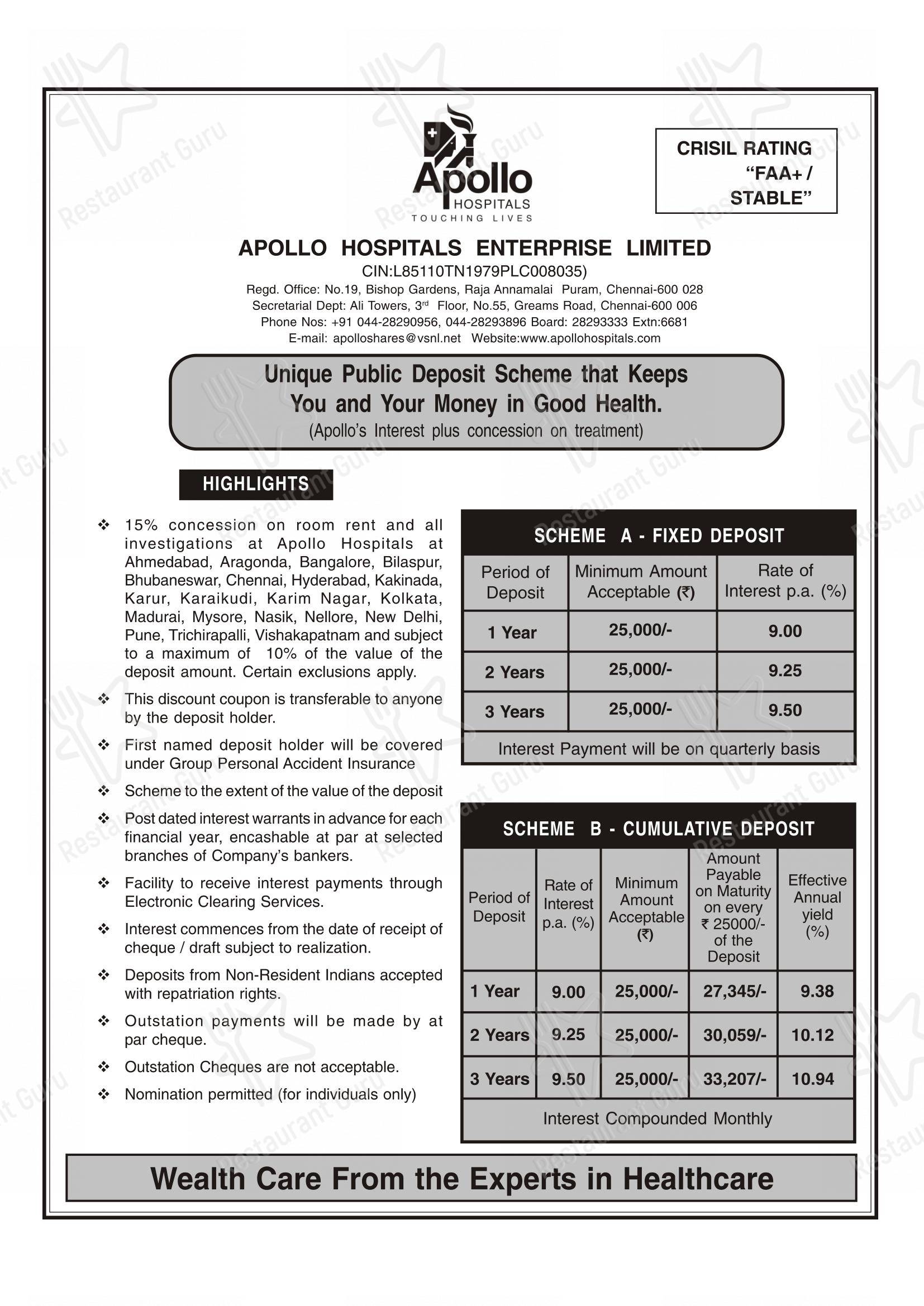 Apollo Hospitals Bilaspur in Bilaspur - Menu