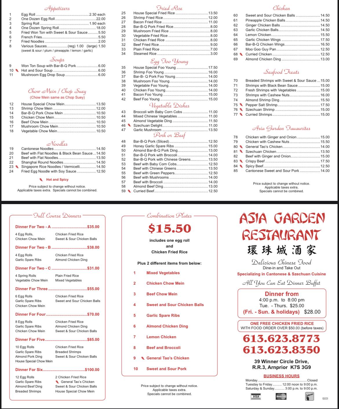 Menu at Asia Garden Arnprior restaurant, Arnprior