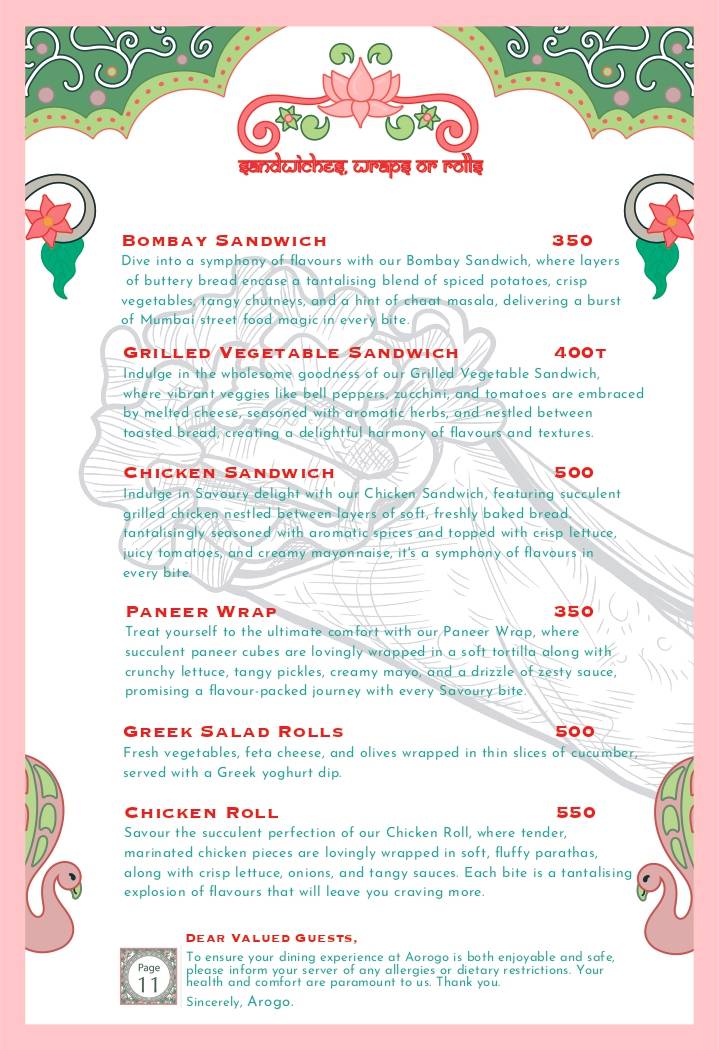 Arogo Restaurant menu