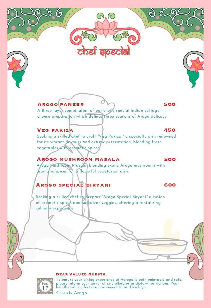Arogo Restaurant menu