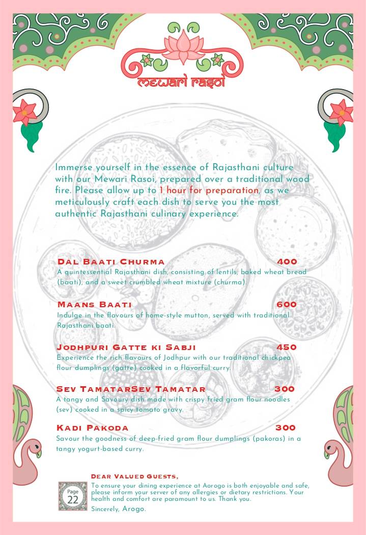 Arogo Restaurant menu