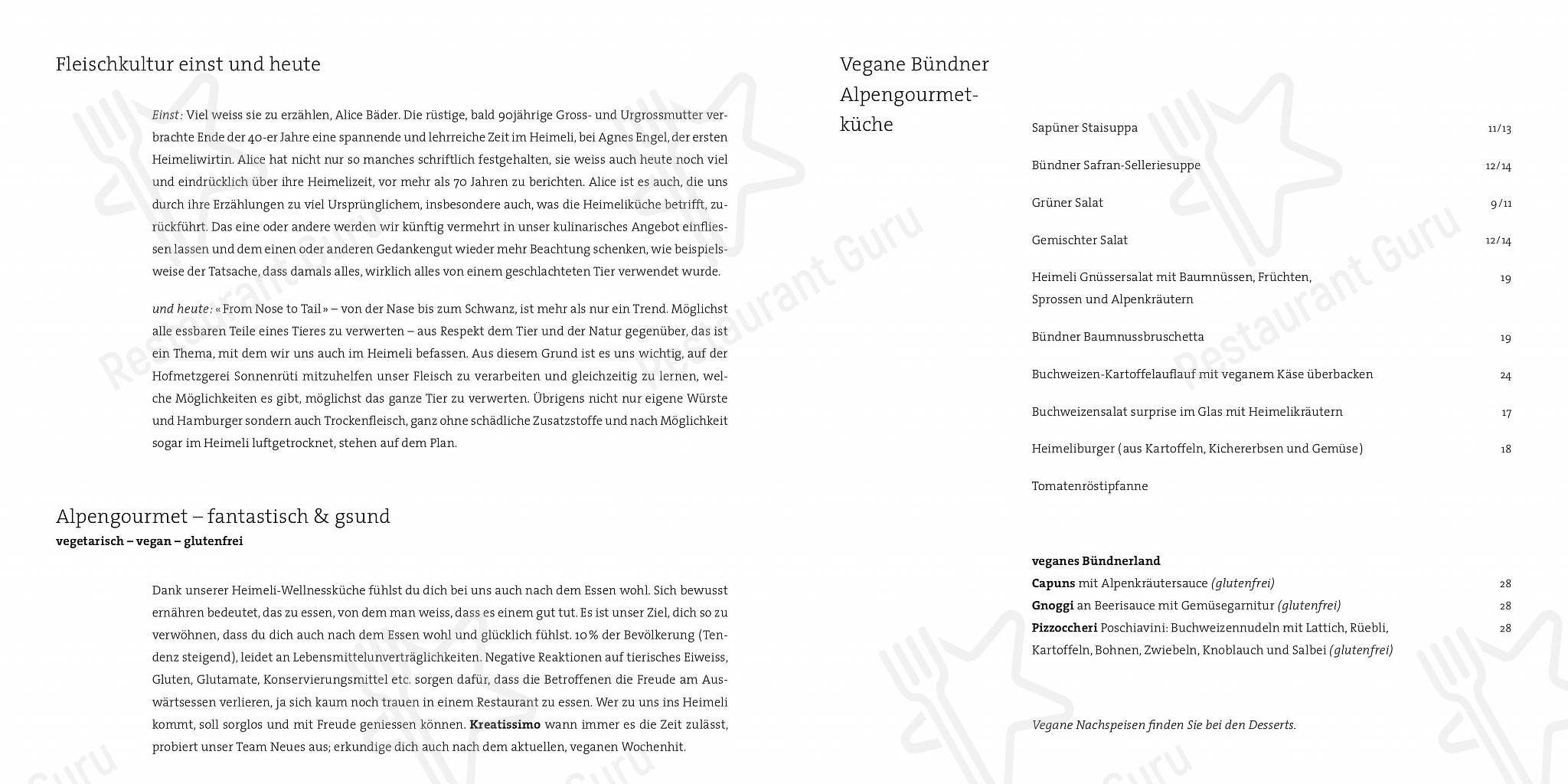 Menu di Berggasthaus Heimeli - 菜单