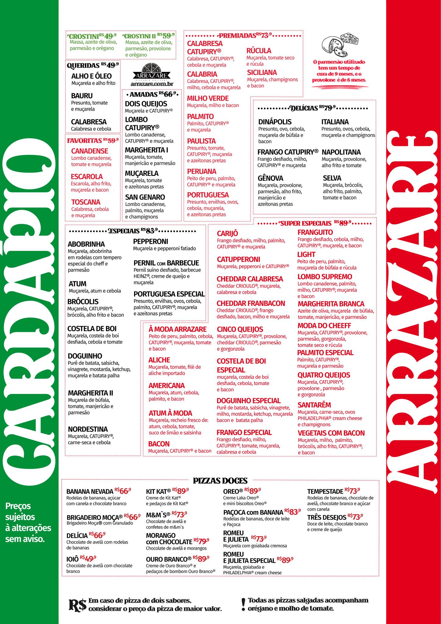 Arrazare Pizzaria cardápio