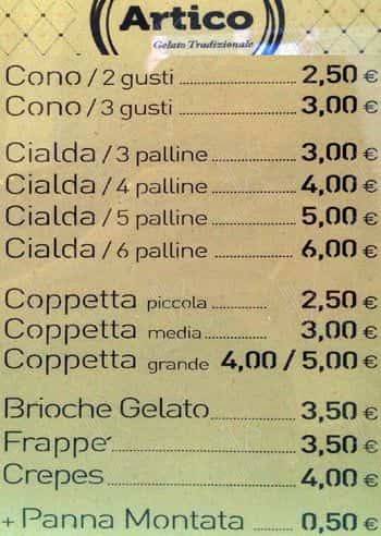 Menu di Artico Gelateria - Isola 