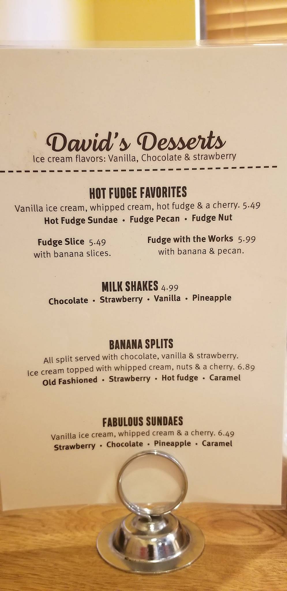 Menu at David's Restaurant, Asheboro