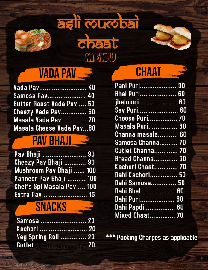 Asli Mumbai Chaat menu