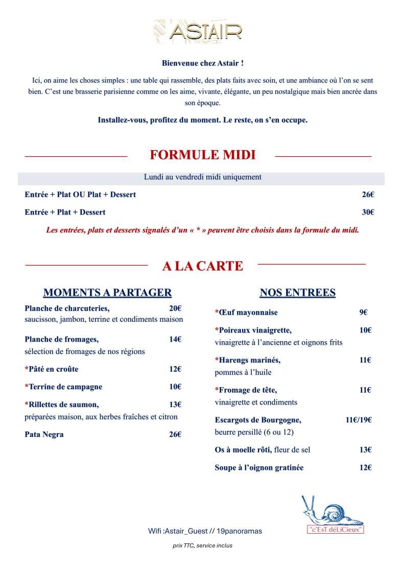 Menu de Astair