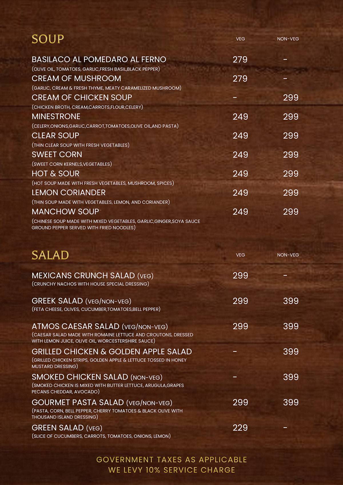 Atmos29 RestoBar & Club menu