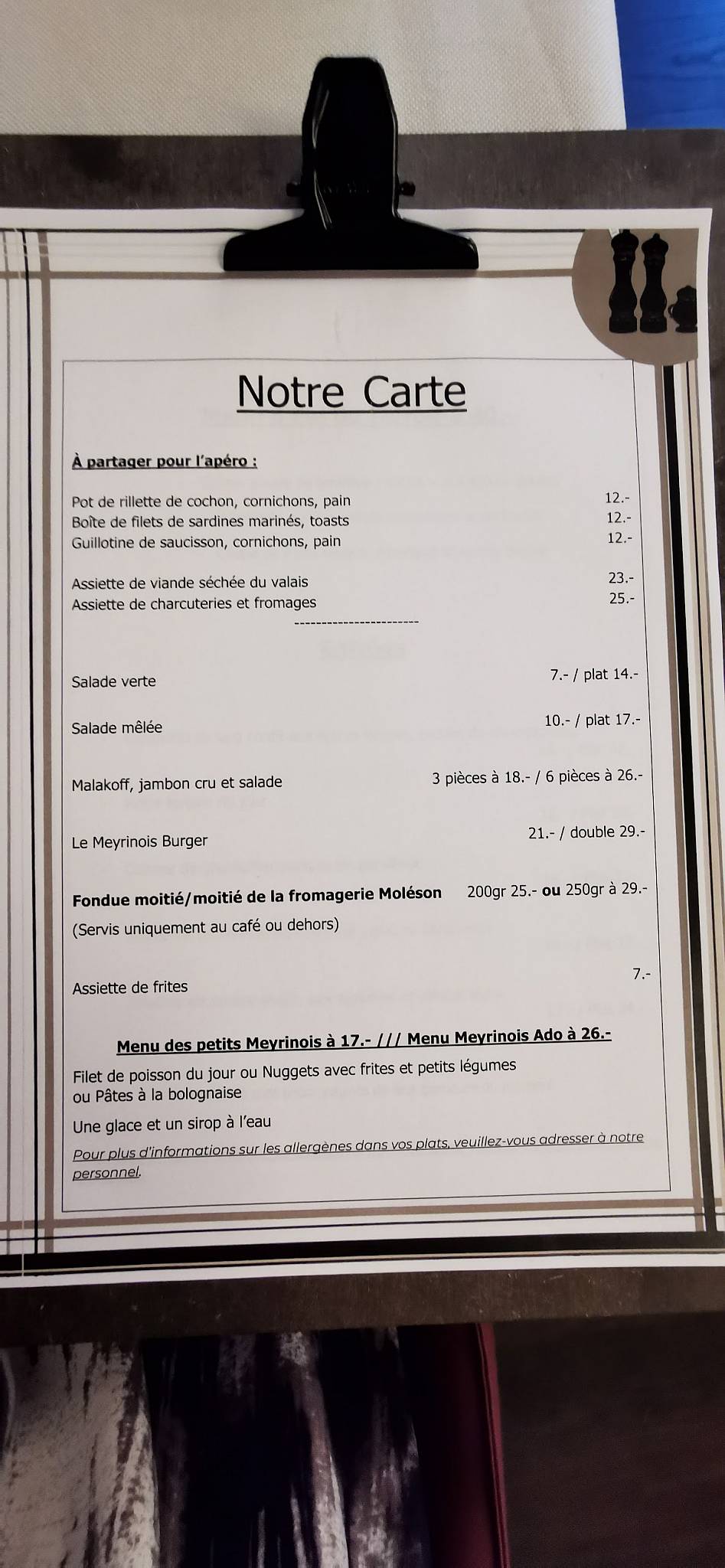 Menu di Auberge communale de Meyrin 