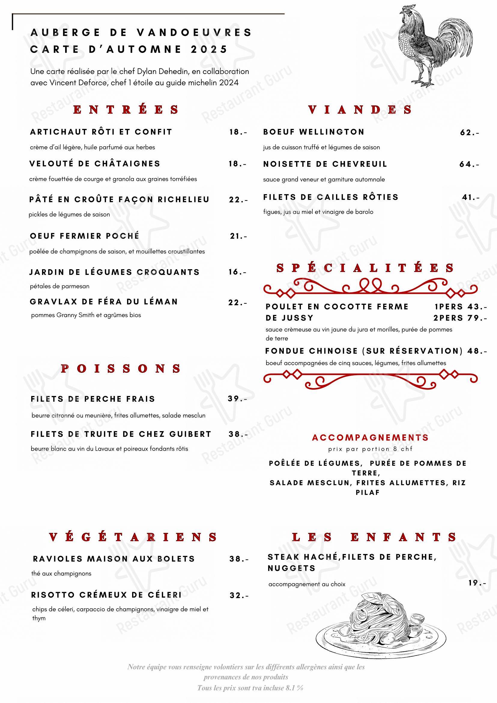 Menu di Auberge de Vandœuvres - Menu