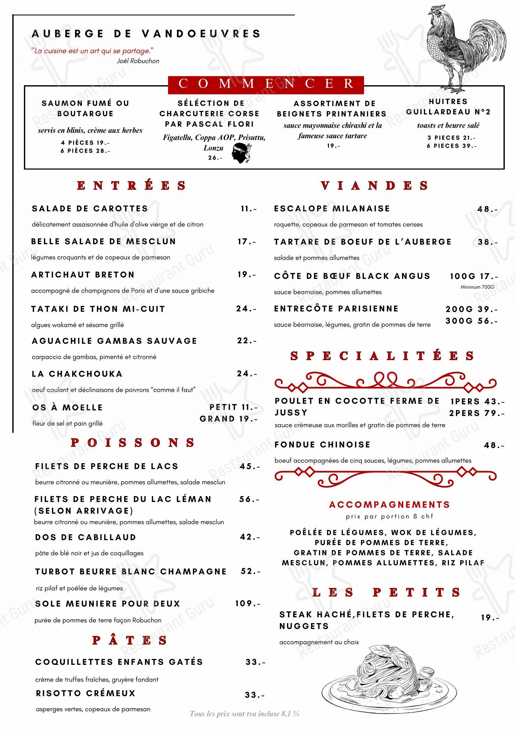 Menu bar per Auberge de Vandœuvres ristorante