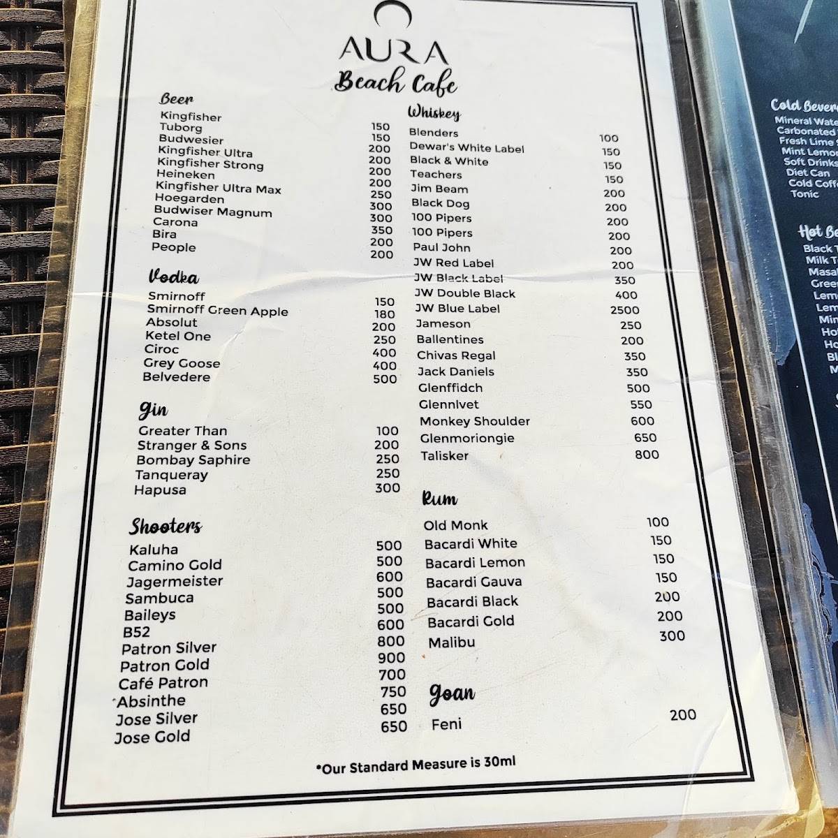 Aura beach cafe menu