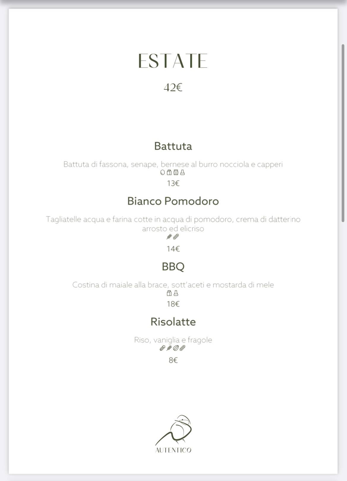 Menu di Ristorante Autentico cherasco 