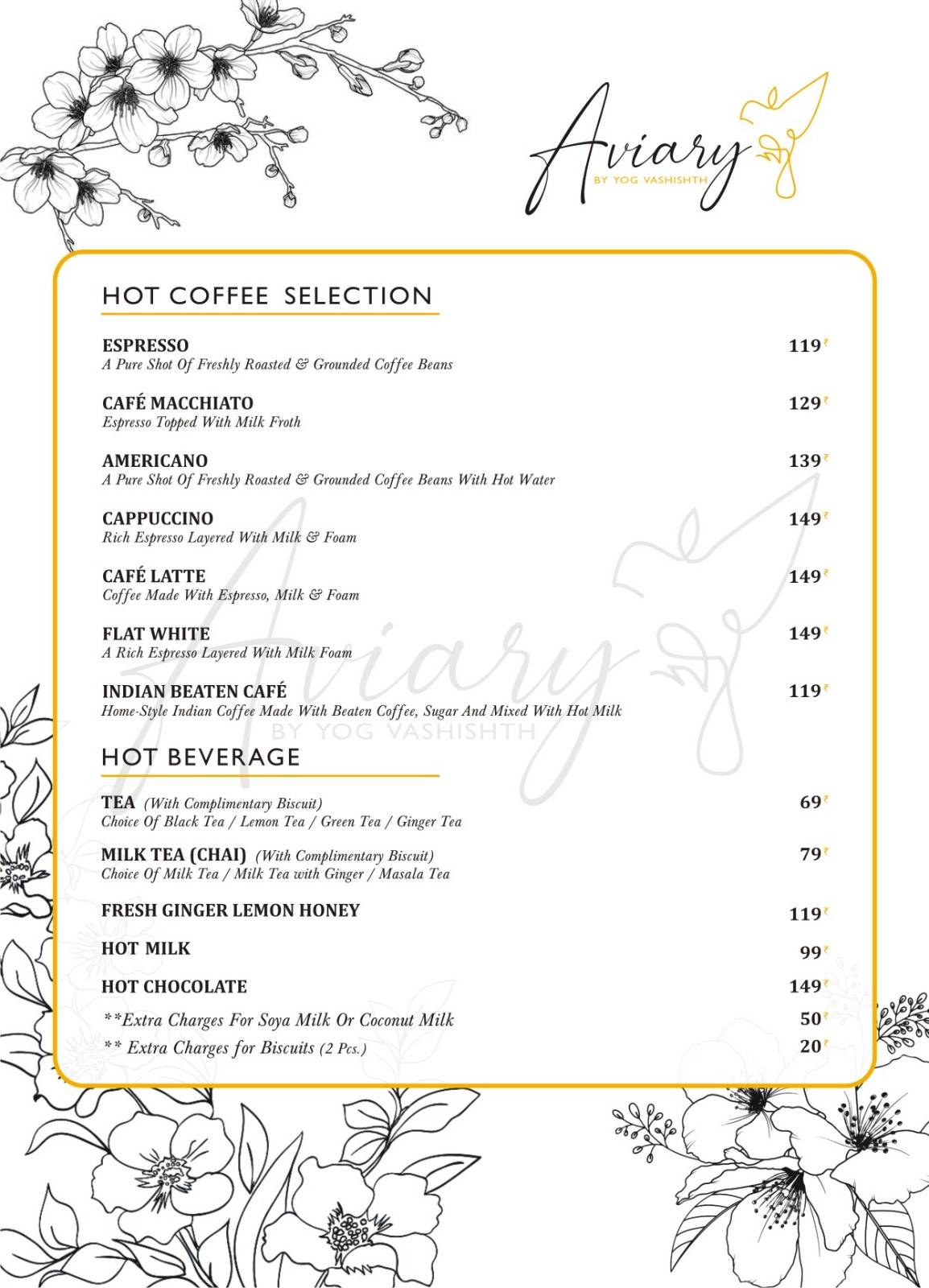 Aviary Cafe Rishikesh menu
